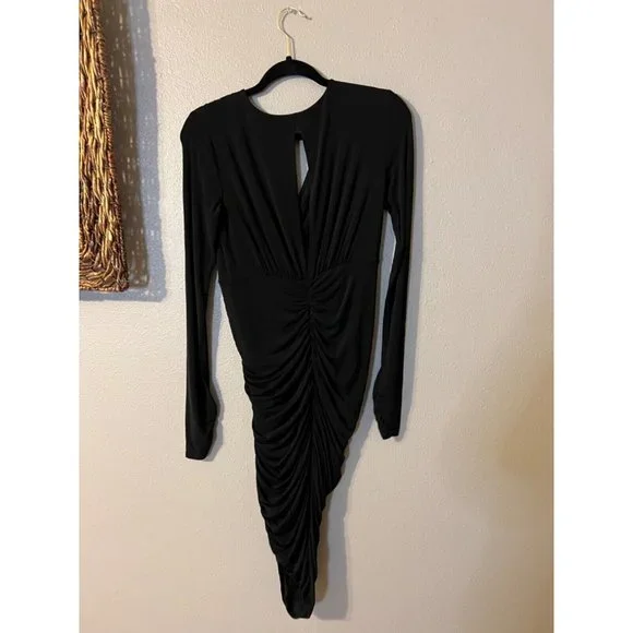 BCBGMAXAZRIA Dalton Dress M Medium Black Open Back Stretch Long Sleeve - Picture 9 of 9